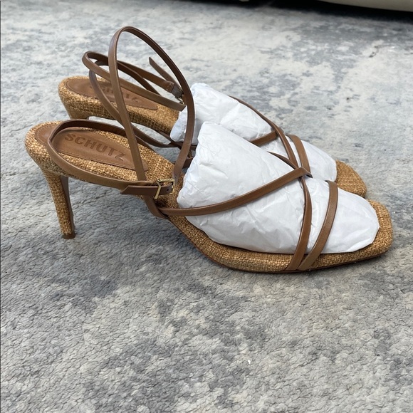 NIB Schutz Bari Ankle Strap Sandal Heels Brown Tan Sz 11 - Picture 8 of 13